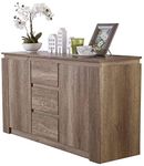 GFW Canyon Unit With 3 Drawers And 2 Doors Storage Cabinet With Adjustable Shelves, Contemporary Wooden Oak Sideboards For Living Room, Kitchen, And Bathroom, Wood, 39.5 x 119 x 70 cm