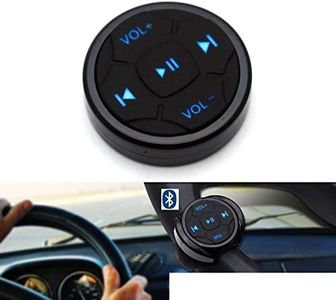 YuYue Electronic Wireless Bluetooth Media Button Remote Selfie Music Control Start Siri for iPhone apply to Car Motorcycle Steering Wheel with Blue button light,come with Mount