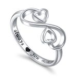 Flyow Women Fashion Jewelry 925 Sterling Silver Infinite Heart Shaped White Ring Engraved Always Love You Mum