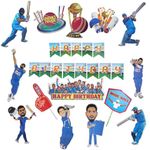 FI - FLICK IN 15 pcs Cricket Theme Birthday Decoration Indian Cricket Team Cutouts Cricket Cake Topper Props Sports Theme Happy Bday Decoration (Pack of 15, Multicolor)