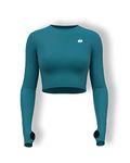 Sfytt Women Workout Crop Top Athletic Yoga Long Sleeve Fitness Tight Tee Gym Cropped Tank Tops (Teal-XL)