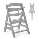 hauck Alpha+, Grey - Wooden High Chair 6 Months to Adult Sustainable FSC® Certified Beechwood Toddler Feeding and Entertainment Chair, Inclusive 5-Point Harness Bumper Bar Crotch Strap