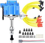 MAS Premium HEI Ignition Distributor 65K Volt &Performance Spark Plug Wire &Free Pigtail Battery Wiring Harness Replacement for SBF Ford Small Block 260 289 302 1030213 PE330U（Blue Racing Kit)