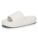 welltree Slides for Women Men Pillow Slippers Non-Slip Bathroom Shower Sandals Soft Thick Sole Indoor and Outdoor Slides,White,9-10 Women/7.5-8.5 Men