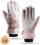 Ottsas Snow Gloves Women Warm Winter Gloves Ski Gloves for Women Touchscreen Waterproof Gloves Women Windproof (Pink and White, One Size)