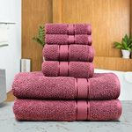 SENSES by Riba Textured Rice Weave 6 Piece Towel Set | All Cotton Fade-Resistant Highly Absorbent Super Soft Bathroom Towels(2 Pcs Each of Bath, Hand & Wash Towel) -550 GSM (Burgundy)