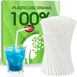 Plasticless 100 PCS Disposable Drinking Straws, Eco Friendly Straws Drinking Plastic Free Colorful Flexible Bendable Corn-based Organic Compostable Biodegradable Straws for Party Travel 8.2 " Long (100pcs-white)