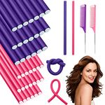 VEGCOO 42 Pcs Flexible Curling Rods Kit, 40 Pcs 9.5'' Flexi Rods in 0.3''/0.5'' Diameters with 2 Pcs Steel Pintail Comb for Long Hair, Short Hair, DIY Hair Salon