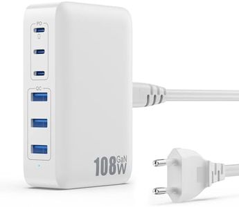 108W Chargeur USB C Multiple, 6 Ports GaN III Tech Chargeur Rapide Prise Station de Charge avec 3 PD & 3 QC Multiprise USB Station pour iPhone 16/15 Airpod iPad Huawei Sumsung Switch etc