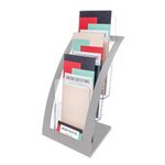 Deflect-o Contemporary Literature Holder -13.3" Heightx6.8 Widthx6.9 Depth -3 Tier(s) -Clear,Silver