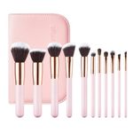 SIXPLUS Travel Makeup Brushes Set Professional with Case, 11Pcs Pink Cute Makeup Brush for Foundation Powder Concealer Eyeshadow Blush, Portable Storage Bag, Guide, Covers, Best Make Up Brush Kit Gift for Women Girlfriend Mom Mother's Day Gift