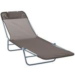 Outsunny Outdoor Lounge Chair, Portable Adjustable Reclining Seat Folding Chaise Lounge Patio Camping Beach Tanning Chair Bed with Pillow, Brown