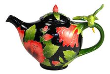 Blue Sky Clayworks Hibiscus and Hummingbird Ceramic Teapot