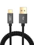 CableCreation USB to C Coiled Cable for Car, Coiled USB to USB C 3A Fast Charging Stretched 1.5-5 Feet, for Galaxy SS23 S22 S21 20 S10 S9,Pixel,Mini iPad,Black