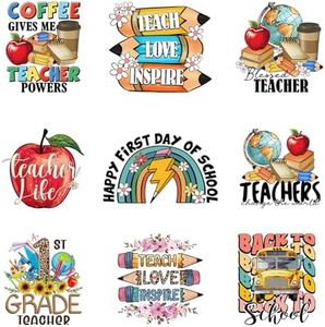 9pcs Teachers Day Teacher Life Iron On Decals for Clothing Iron on Heat Transfer Patches Vinyl Decals Appliques for Clothes T Shirts Bag Pillow Covers