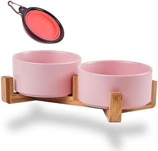 Petygooing Ceramic Dog Bowl Set with Stand,Pink Cat Dog Food and Water Dish,Small Dog Bowls - Anti -Slip Set of 2 Cat Dog Bowls-Dog Food Bowls- Dog Bowls Small Size Dog (13.5OZ/5.1 in)