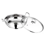 Vinod Stainless Steel Kadhai with Glass Lid - 2.7 Litre, 24cm | Extra Thick, SAS Heavy Bottom | Kadai for Cooking | Induction and Gas Base | 2 Year Warranty - Silver