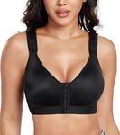 Lemorosy Women's Post Surgical Front Closure Sports Bra Wirefree Non Padded Full Support with Adjustable Straps Racerback(Black,34D/DD)