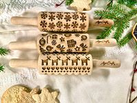 CHRISTMAS 3 Mini Embossed Rolling Pin Set Wooden Laser Engraved Textured rolling pins with Snowflakes, Elks, Christmas Trees and Gifts for Cookies by Algis Crafts