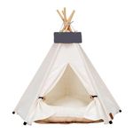 Scnbom Pets Teepee Dog/Cat Bed Tents Tipi Kennels Play House With Cushion (M:50X50X60CM,White)