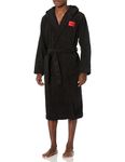 HUGO Mens Knee Length Hooded Terry Robe, Stormy Black, X-Large