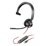 Poly Blackwire 3310 Wired Headset – Flexible Microphone Boom – Monaural Design - Connect to PC/Mac via USB-C or USB-A - Certified for Microsoft Teams