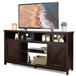 Tangkula Modern Farmhouse TV Stand with Double Barn Doors, 59 inch TV Storage Cabinet for TVs Up to 65 Inches, Adjustable Shelves, Wood Entertainment Center Console Table for Living Room (Coffee)