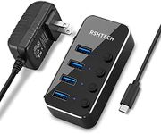 RSHTECH USB C Hub Powered 4 Port USB Splitter Portable Aluminum USB Data 3.0 Hub with Individual On/Off Switches (4-Ports)