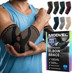 Modvel 2 Pack Elbow Brace for Tendonitis and Tennis Elbow Brace for Women and Men, Elbow Compression Sleeve for Pain Relief and Recovery – Elbow Sleeves Weightlifting Men, Sports & Workout, Arm Brace