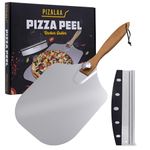 PIZALAA Pizza Peel (12" x 14") Inch with Pizza Cutter Rocker Blade - Aluminium Pizza Paddle with Foldable Wooden Handle for Easy Storage