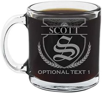 Personalized Etched Monogram 12oz Clear Glass Coffee Cup, Scott, Customized Gift, Unique Initial Mug
