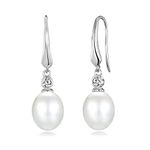 Philip Jones Sterling Silver White Pearl Drop Earrings Created with Zircondia® Crystals