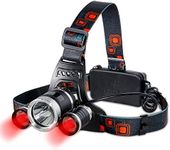 MakeTheOne Red Lighting Head Torch (1 x T6 White + 2 x R5 Red Light) 4 Mode LED Zoomable Headlamp Headlight for Hunting Camping Fishing Farm Picking Outdoor Activities