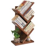 YMYNY 4 Tiers Tree Bookshelf, Floor Standing Bookcase, Wood Book Storage Organizer, Small Bookshelf for Bedroom, Living Room, Office, Display Rack for CDs/Magazine/Books, Retro Brown,23.6"H, UHBC014H