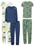 Simple Joys by Carter's Boys' 6-Piece Snug-Fit Cotton Pajama Set, Pack of 3, Blue/Green/Dinosaur, 8