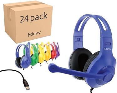 Eduvy Bulk Type C Headphones for Classroom with Microphone. Heavy-Duty School Pack Wired Headphones for Students with Rotating Boom Mic. Fits USB C Ports on laptops and Tablets. (24 Pack Mixed Color)