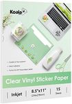 Koala 95% Clear Sticker Paper for Inkjet Printer - Waterproof Clear Printable Vinyl Sticker Paper - 8.5x11 Inch 15 Sheets Transparent Glossy Sticker Paper for DIY Personalized Stickers, Labels, Decals