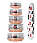 Nirvika Steel Handi Set 5Pc Pcs Piece Mirror Satin Copper Bottom Milk Pot Pan/Biryani Tope/Punjabi Pateli/Tapeli/Cookware Set Of 5 Pieces Size: 1.500 L,1.200 L,1.000 L,0.800 L,0.500 L (Urli),1500Ml