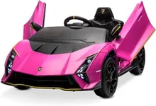 Kidzone 12V Licensed Lamborghini Autentica Limited Kids Electric Ride On Car for Kid & Toddler, Battery Powered Sports Car w/4 Motors, Parent Control, Bluetooth, Spring Suspension Pink