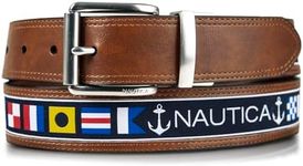 Nautica Men's Reversible Belt with Flag Pattern, Cognac, 34