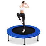 COSTWAY Mini Trampoline Set, 38" Foldable Fitness Bouncer with Padding & Springs Elastic Safe for Indoor Outdoor Exercise Workout, 150kg Weight Capacity (Blue)