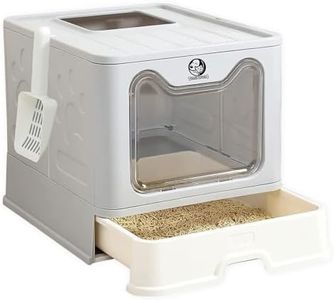 Foodie Puppies Foldable Cat Cube Litter Box with Scooper - (Grey & White) (51 x 40 x 38 cm), Enclosed Cat Litter Tray, Drawer Design Box for Adult Cats | Easy to Clean, Odor Control & Potty Training