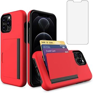 Asuwish Phone Case for iPhone 13 Pro 6.1 inch with Tempered Glass Screen Protector Cover and Card Holder Stand Slim Hybrid Cell Accessories iPhone13Pro 5G i i-Phone i13 iPhone13 13Pro Women Men Red