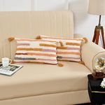 DIOS Decorative Handmade Cotton Tassel Throw/Pillow Cushion Cover Set of 2 (12 × 20 Inch, Yellow Multi)