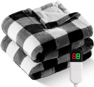 Electric Heated 62"x 84" Sherpa Buffalo Plaid Christmas Twin Blanket with 6 Heating Levels & 10 Hours Auto Off, Fast Heating Warm Washable Blanket with Over-Heat Protection, ETL Certification, Black