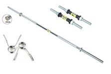 Body Tech Home Gym Combo of 7 Feet Straight Bar 25mm and 1 Pair 14" Steel Dumbbell Rod with Spring Locks