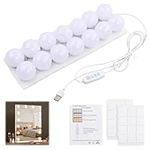 Pagezol 14 Bulbs Hollywood Style LED Makeup Lights with USB Cable, Vanity Mirror Lights Kits, 3 Colour Changing & 9-Level Brightness, Make up Light for Dressing Table Room, Bathroom, Bedroom