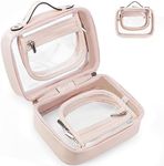 Cessfle Clear Travel Makeup Bag Double Sided Travel Cosmetic Bag Waterproof Transparent Toiletry Bag Flat Lay Makeup Organizer Case with Compartments for Women, Pink, S, Casual