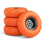 4.10 3.50-4 Tire and Wheel, 10 Inch Flat Free Tires 4 Pack with 5/8” Axle Bore Hole and Double Sealed Bearings, for Dolly Tires/Hand Truck Tires/Dump Cart Tires