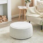 weruisi Stuffed Pouf Ottoman, 21x10 Inches Chenille Ottoman with Inflatable PVC Liner, Foot Rest with Portable Handle, Round Floor Pillow for Living Room, Bedroom, Kids Room